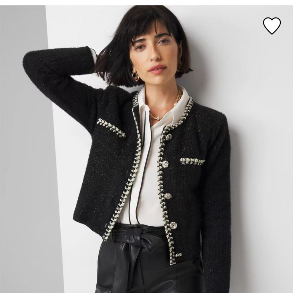 nwt WHITE HOUSE BLACK MARKET tweed sweater jacket xs s m